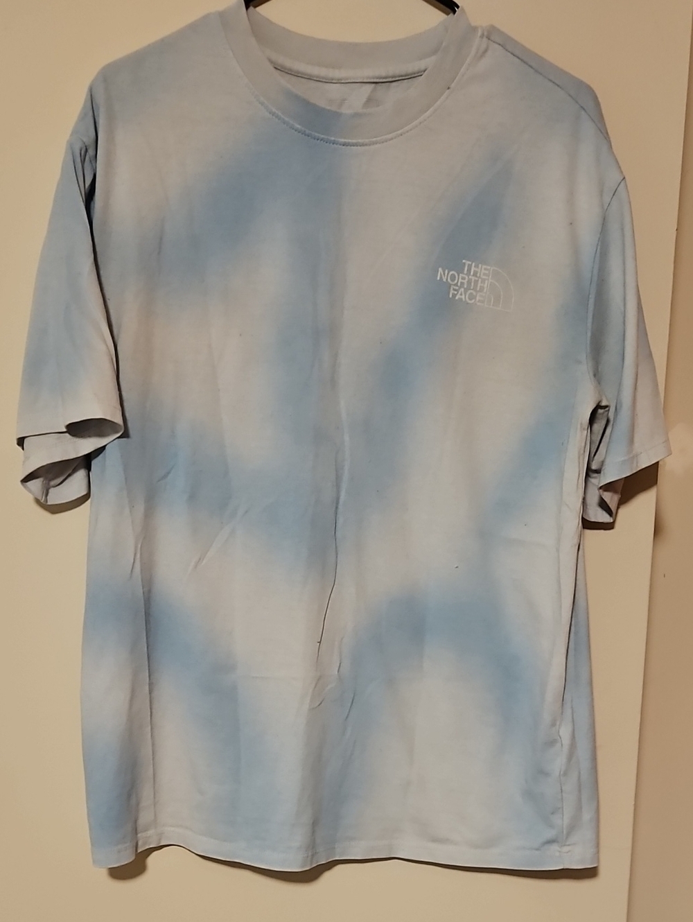 The North Face Light Blue Tie-Dye Short Sleeve Tee with White Logo